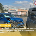 Choque entre tres vehículos en bulevar Rocha Cordero deja un Kia con severos daños